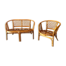 Bamboo and rattan bench and armchair