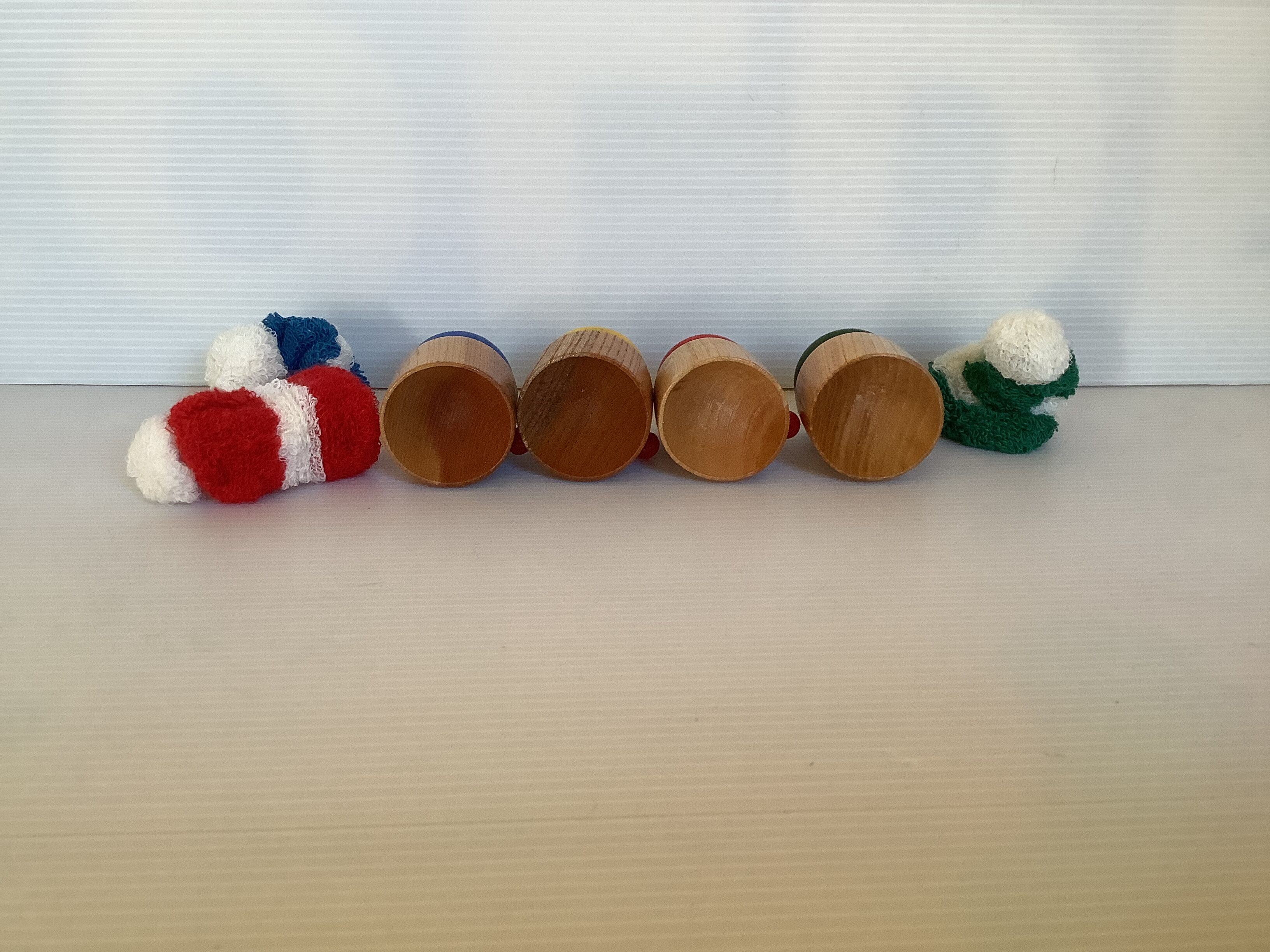 4 old wooden egg cups