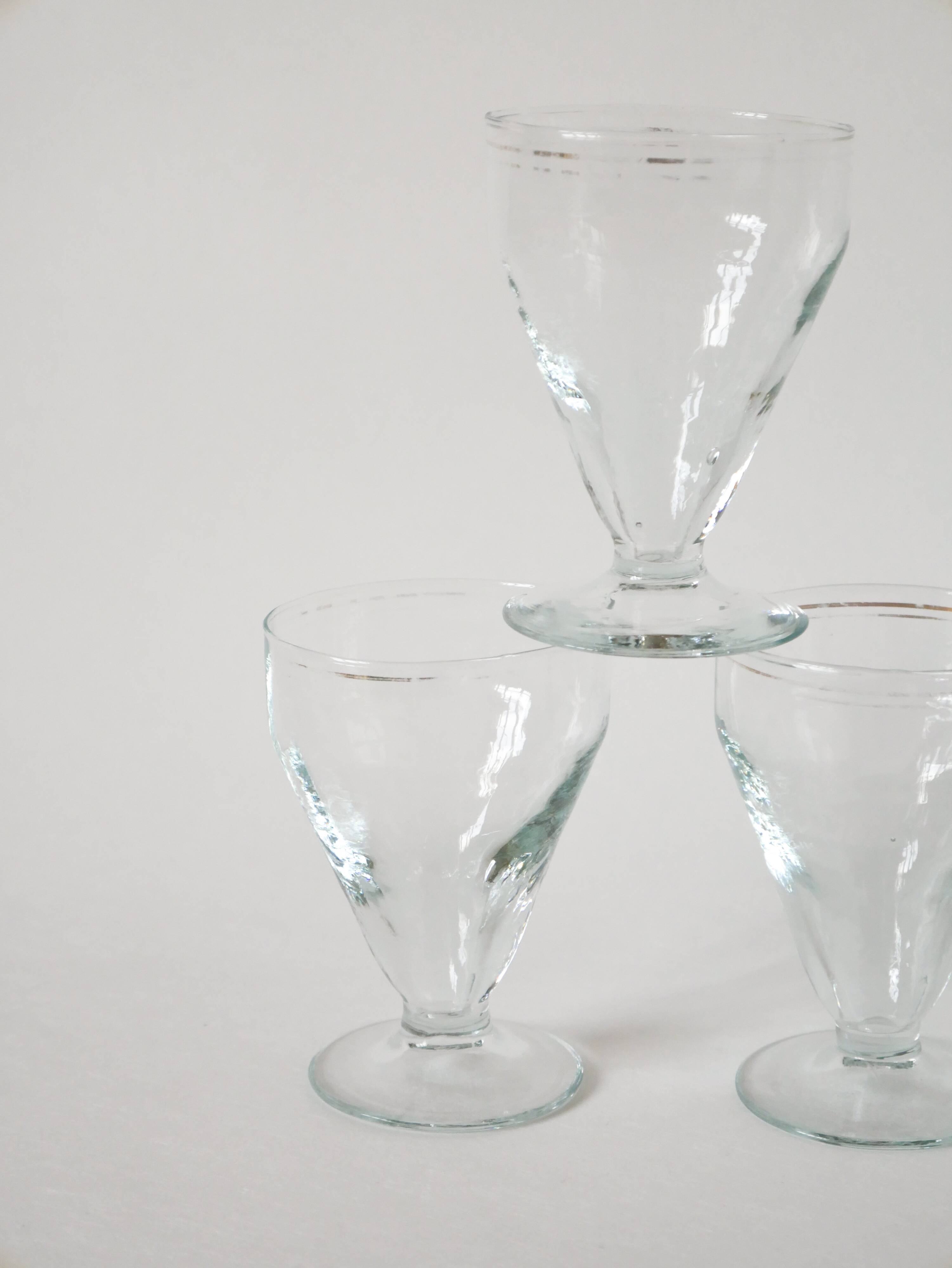 set of 5 blown glass wine glasses from the early 20th century