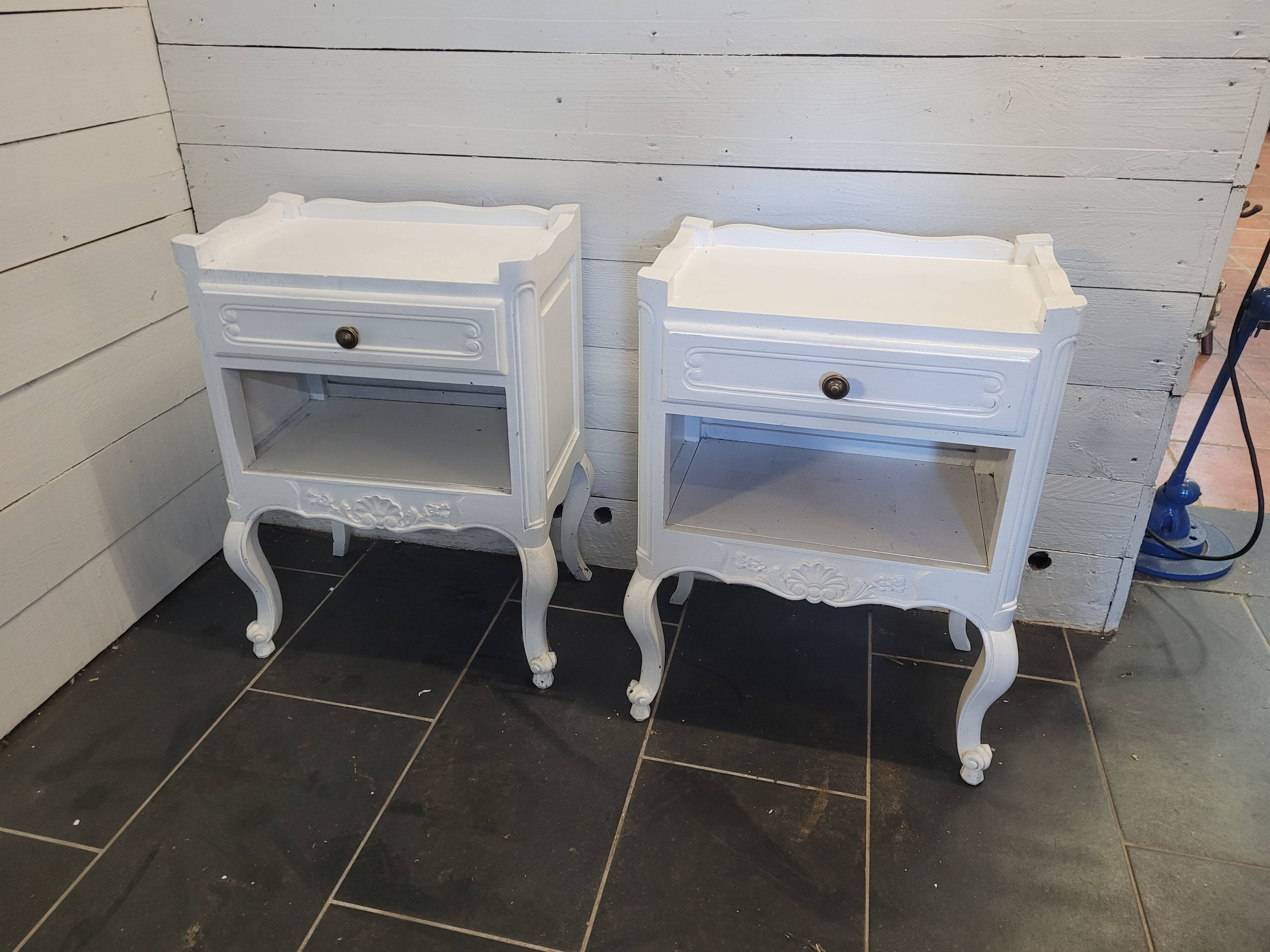 Pair of white patinated Louis XV style bedside tables