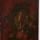 Antique English red leather hand-painted chinoiserie room divider/ screen