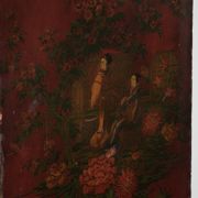 Antique English red leather hand-painted chinoiserie room divider/ screen