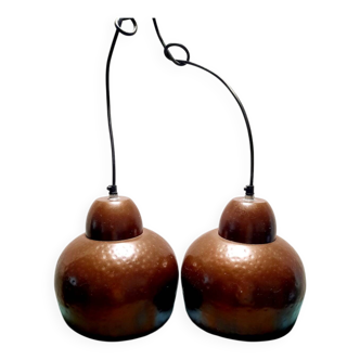 Set of 2 copper-colored metal pendant lights
