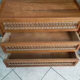 Vintage rattan and oak chest of drawers from the 1960s