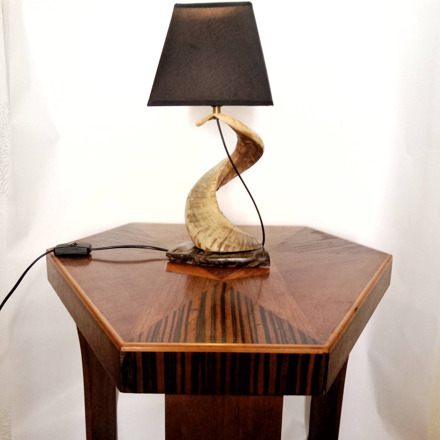 Brutalist spiral lamp from the 1960s, a curiosity object made of horn