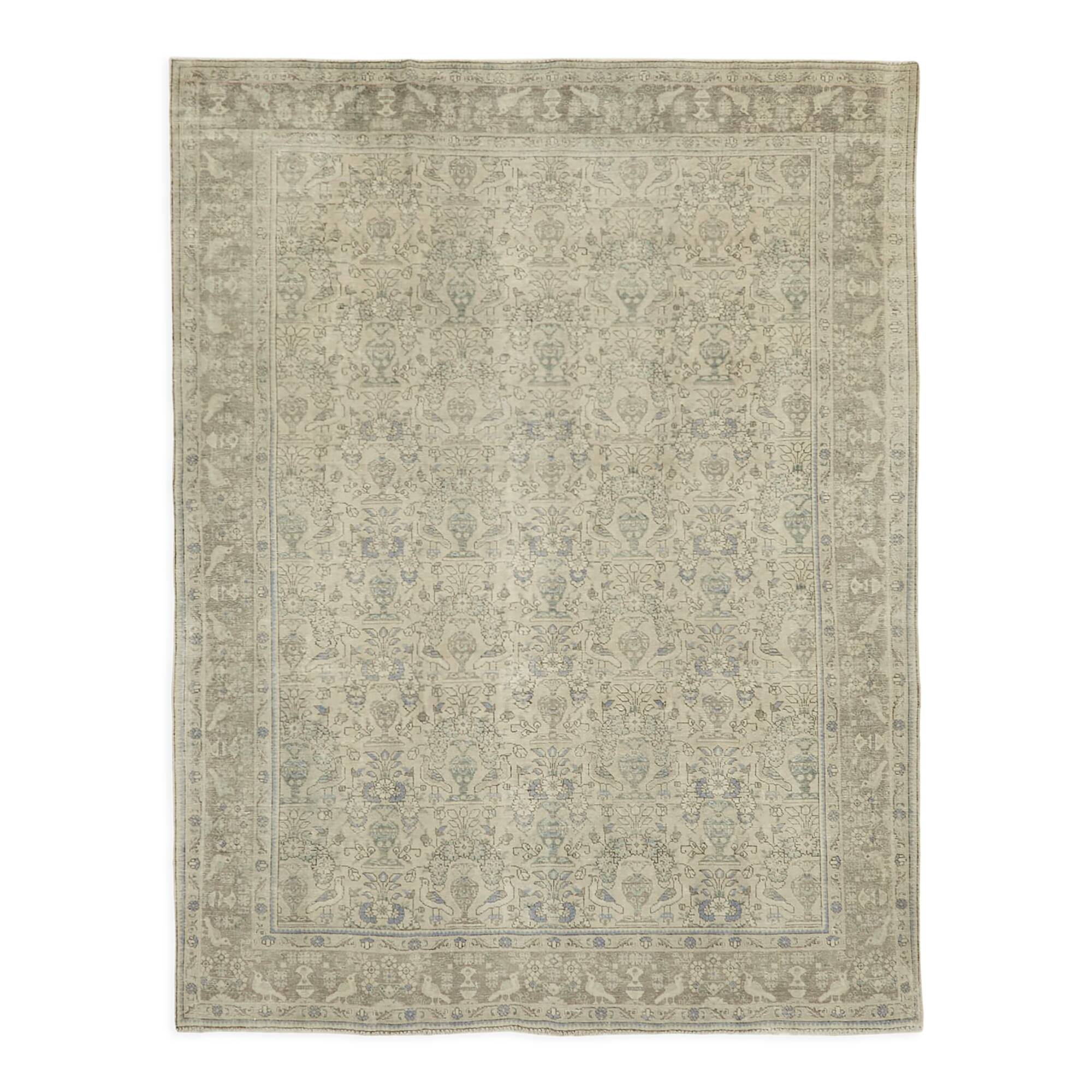 Hand-knotted persian vintage 1970s 291 cm x 374 cm beige wool carpet