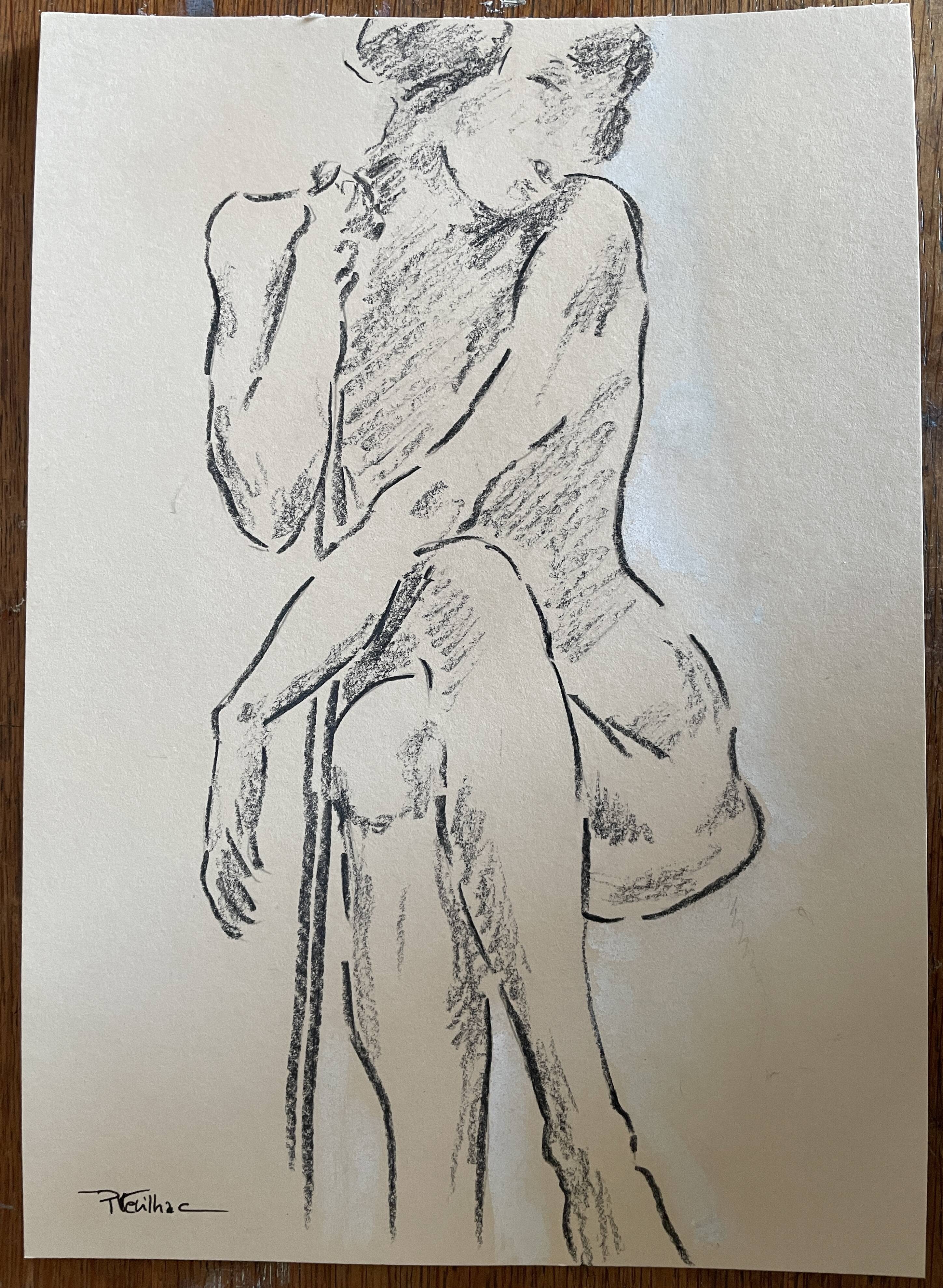 Tableau dessin Fusain signé « portrait de danseuse »