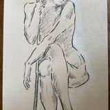 Charcoal drawing painting signed “portrait of a dancer”