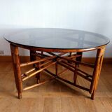 Vintage rattan and smoked glass coffee table from the 1970s