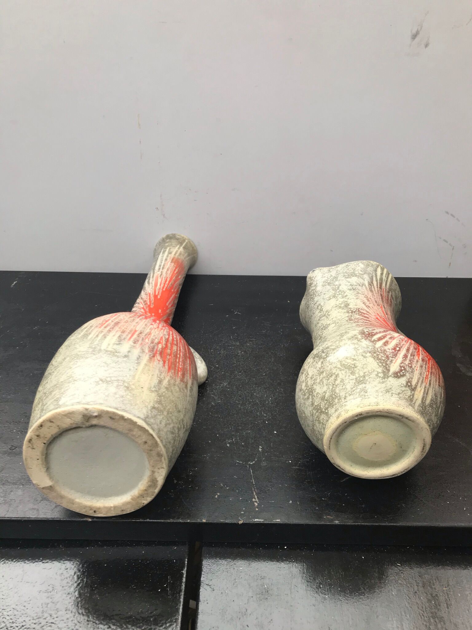 Pair Of Old Vase Ceramics Orange Orange 70s Vintage