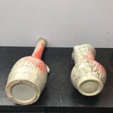 Pair Of Old Vase Ceramics Orange Orange 70s Vintage