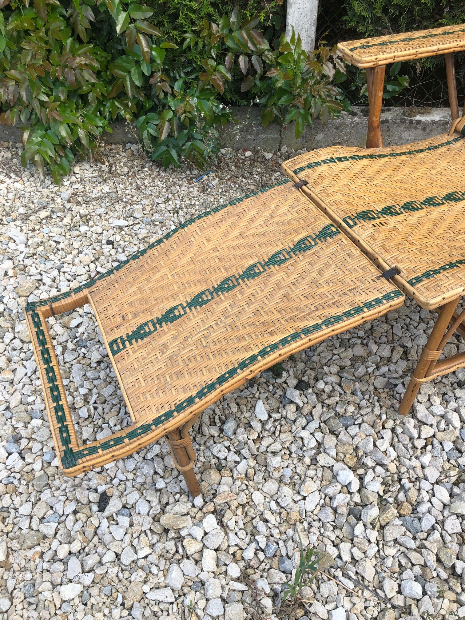 Rattan lounger with foot rest