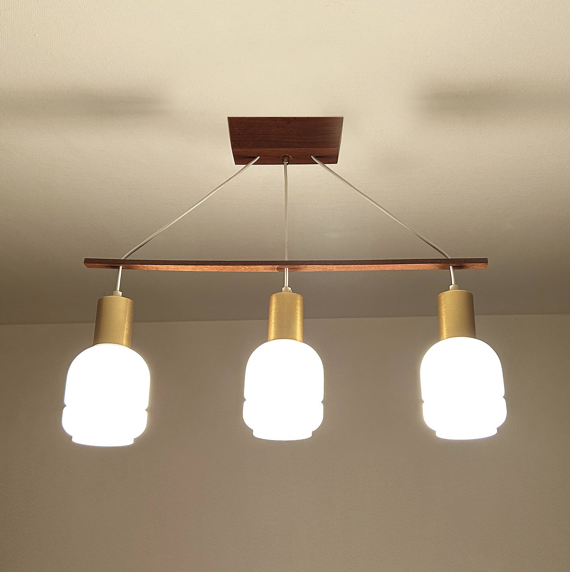 Vintage Scandinavian Pendant Light Teak Glass