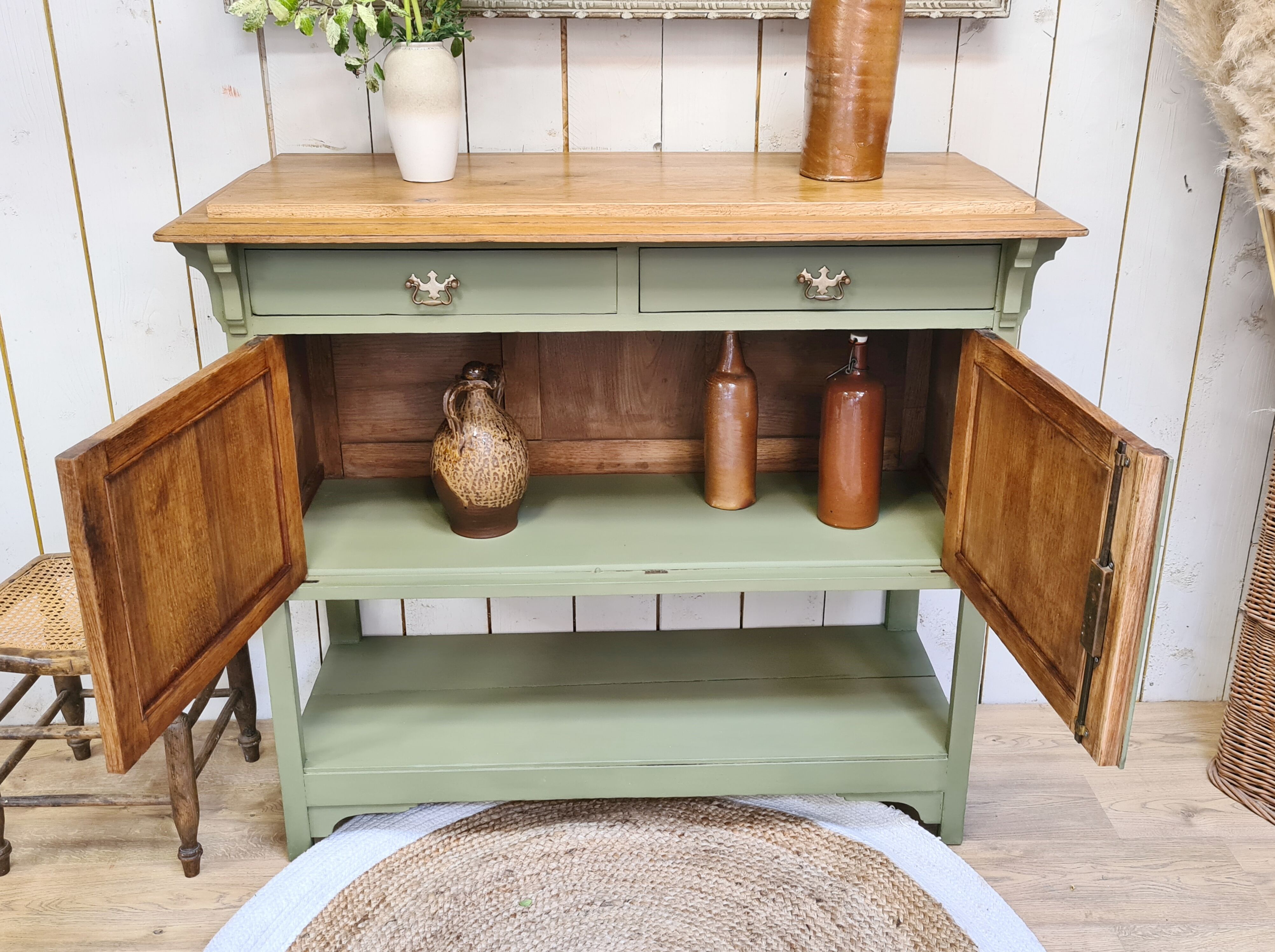 Old 2-door service console in restyled solid oak
