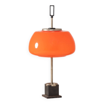 Oscar Torlasco, orange glass table / desk lamp, Prod. Lumi, 1960 ca.