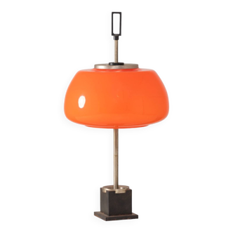 Oscar Torlasco, orange glass table / desk lamp, Prod. Lumi, 1960 ca.