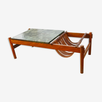 Table basse Dujo Cuba en marbre vert et bois de palissandre années 70