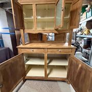 Renovated solid oak dresser – vintage chic country buffet – glass cabinet