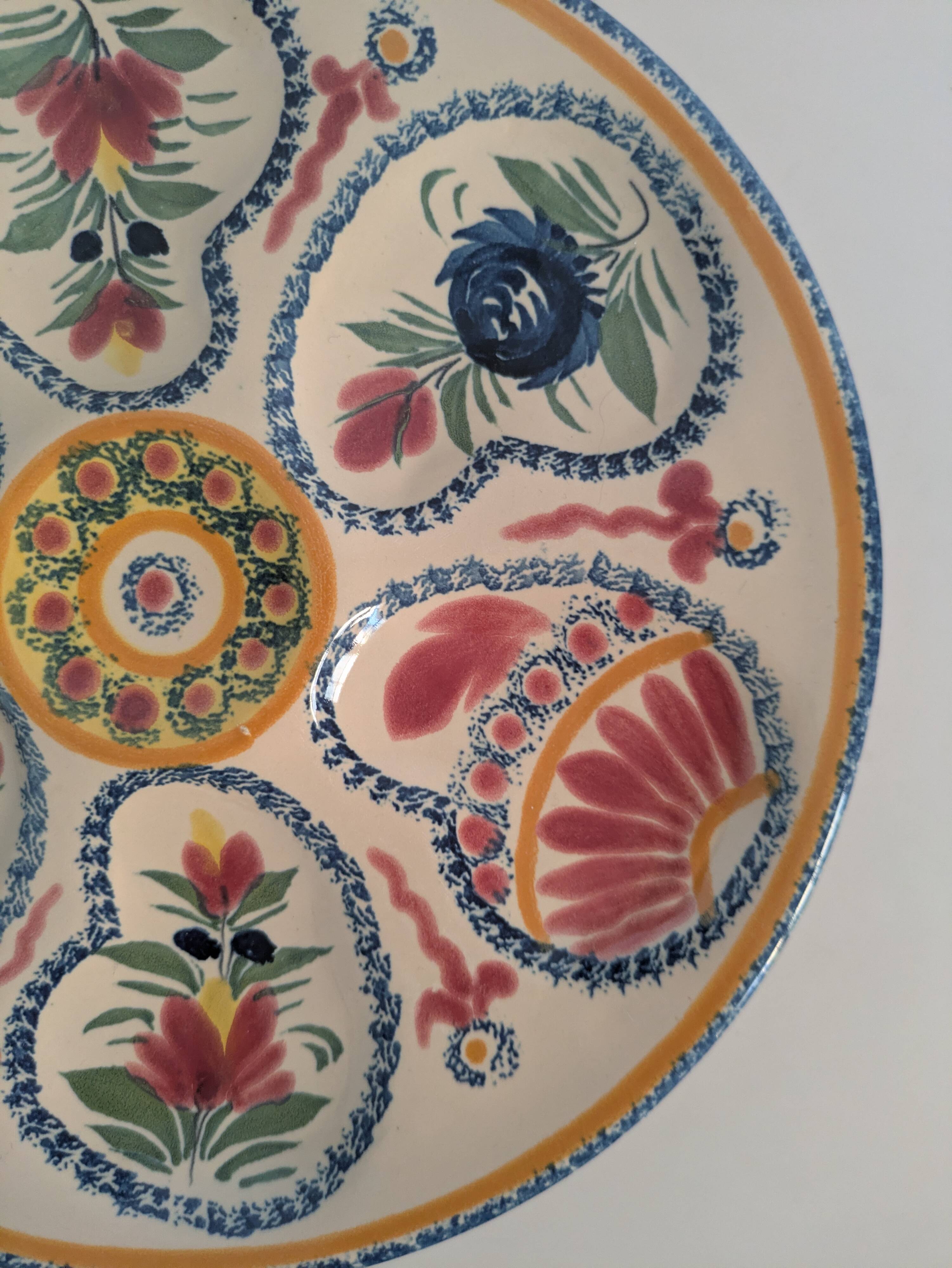 Oyster plates, signed Horiot – Quimper earthenware, vintage 50s 60s