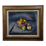 Table Painting Old Still Life Apples circa 1950.