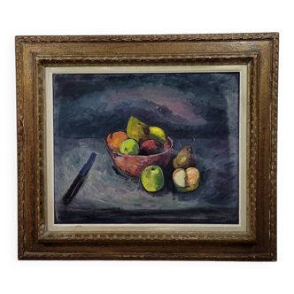 Tableau Peinture Ancienne Nature Morte Pommes vers 1950.