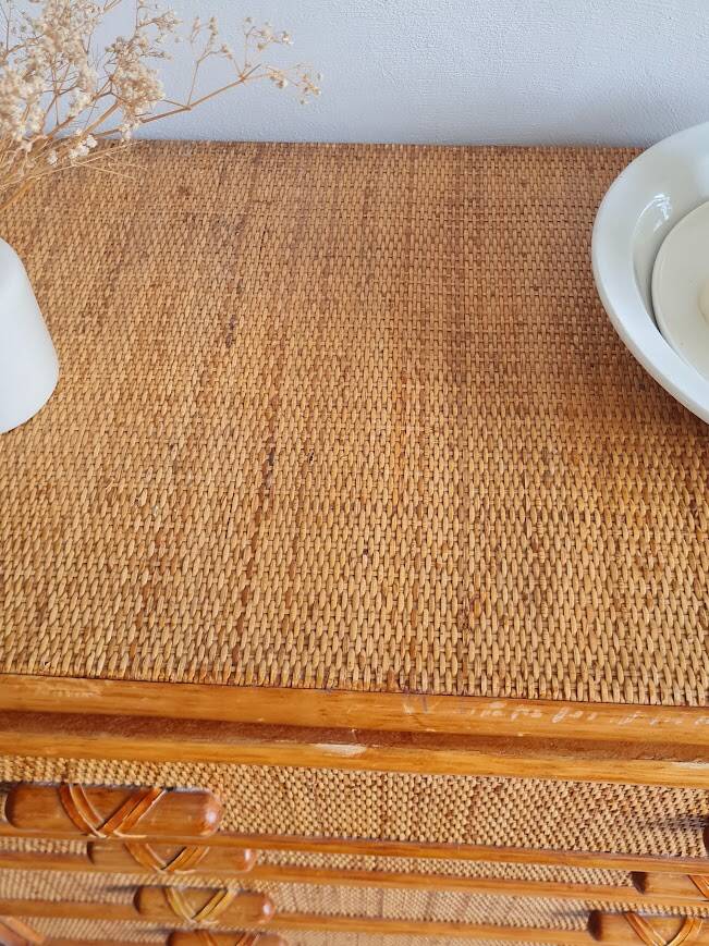 Vintage rattan chest of drawers circa 70s