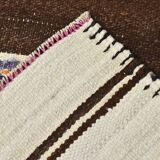 2x11 Brown & Cream Vintage Kilim Runner Rug, 75x337Cm