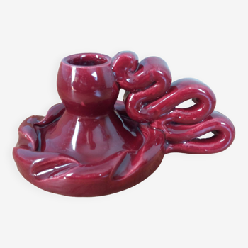 Vallauris style burgundy slip candle holder