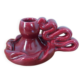 Vallauris style burgundy slip candle holder