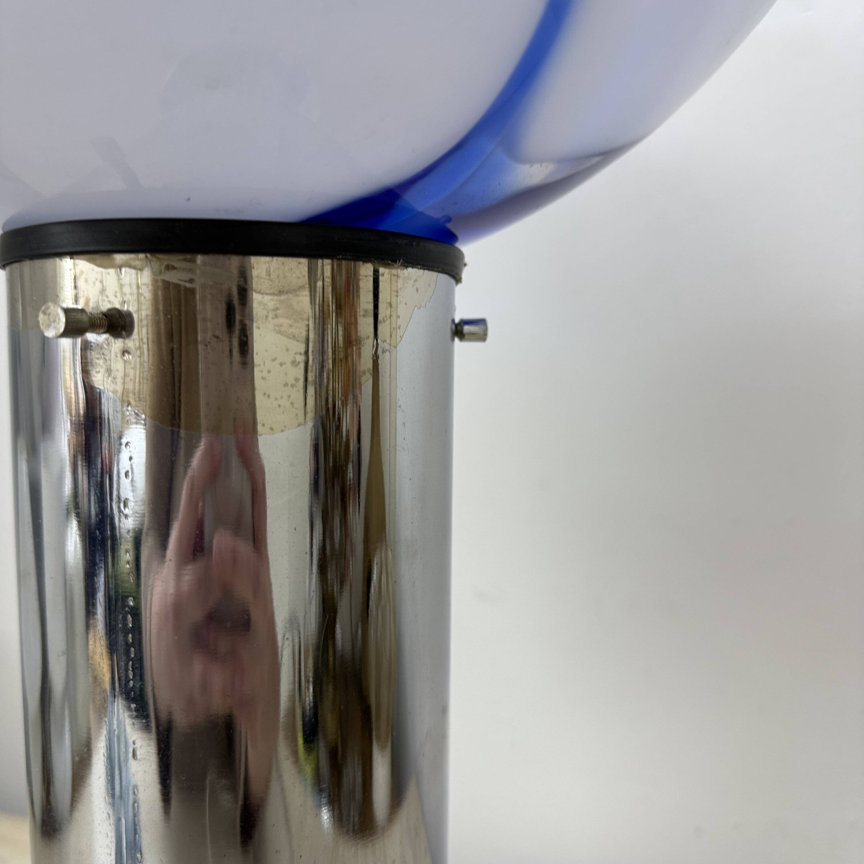 Mid – century Large glass table lamp with blue swirl , 1970s Italy