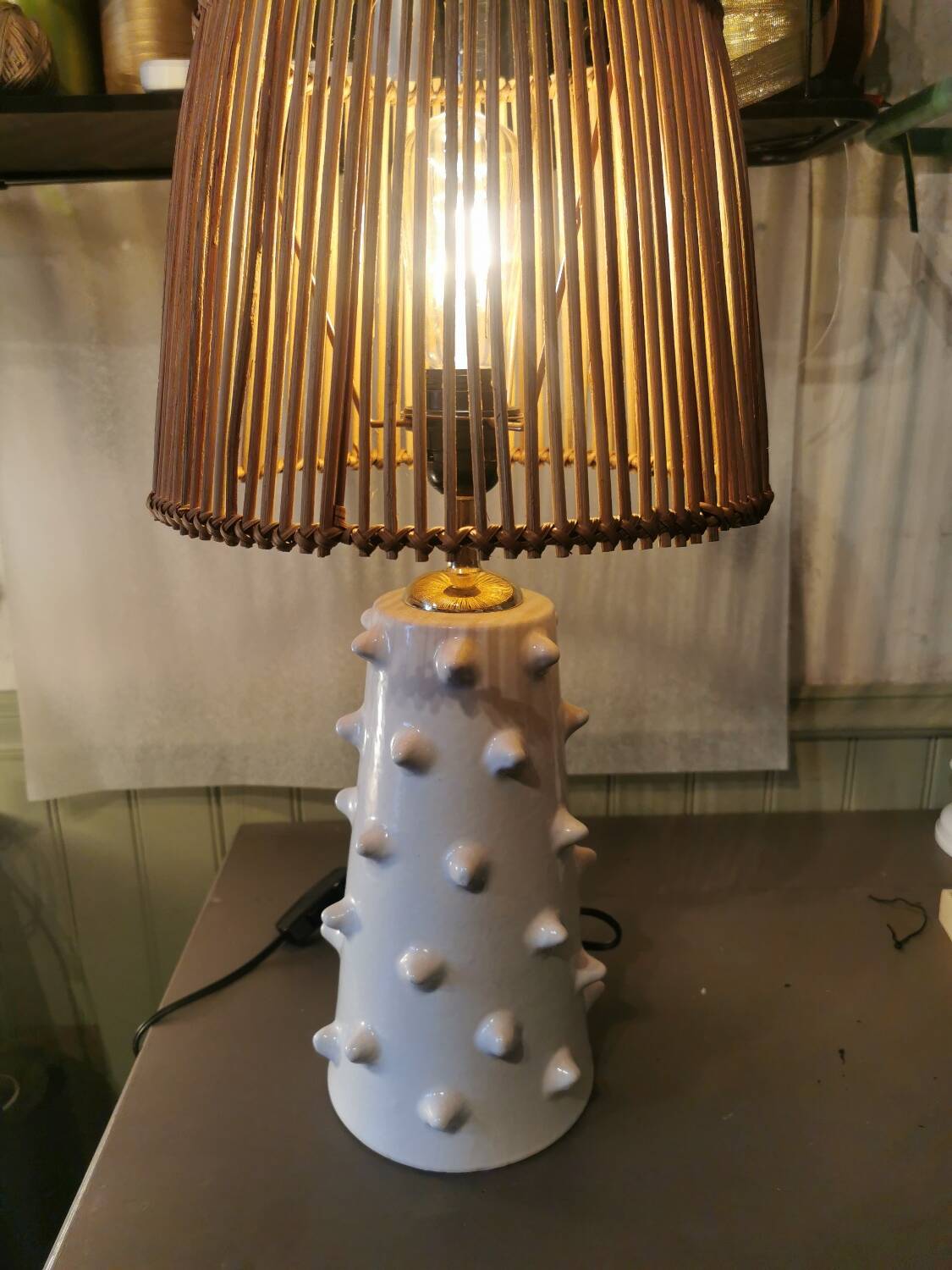 Moroccan white ceramic spiked lamp base