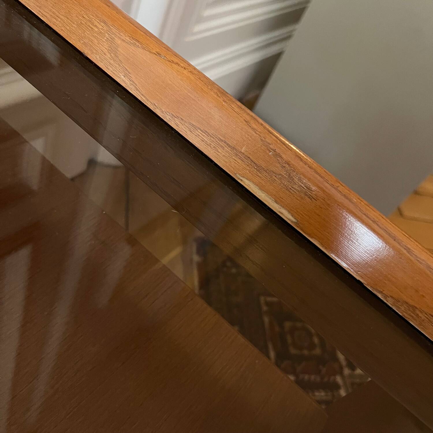 Pair of vintage bedside tables in wood and smoked glass