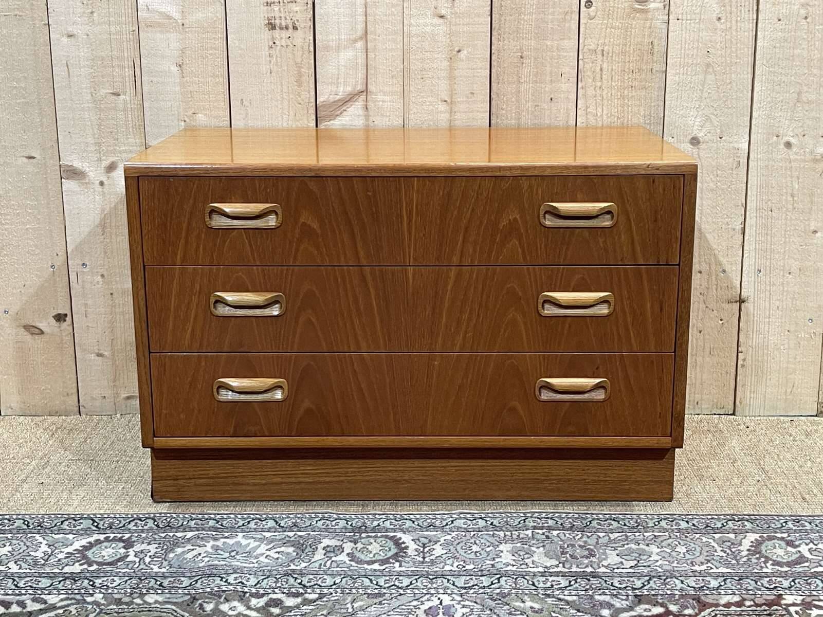 Low 3-drawer chest of drawers from the GPlan brand in teak from the 70s
