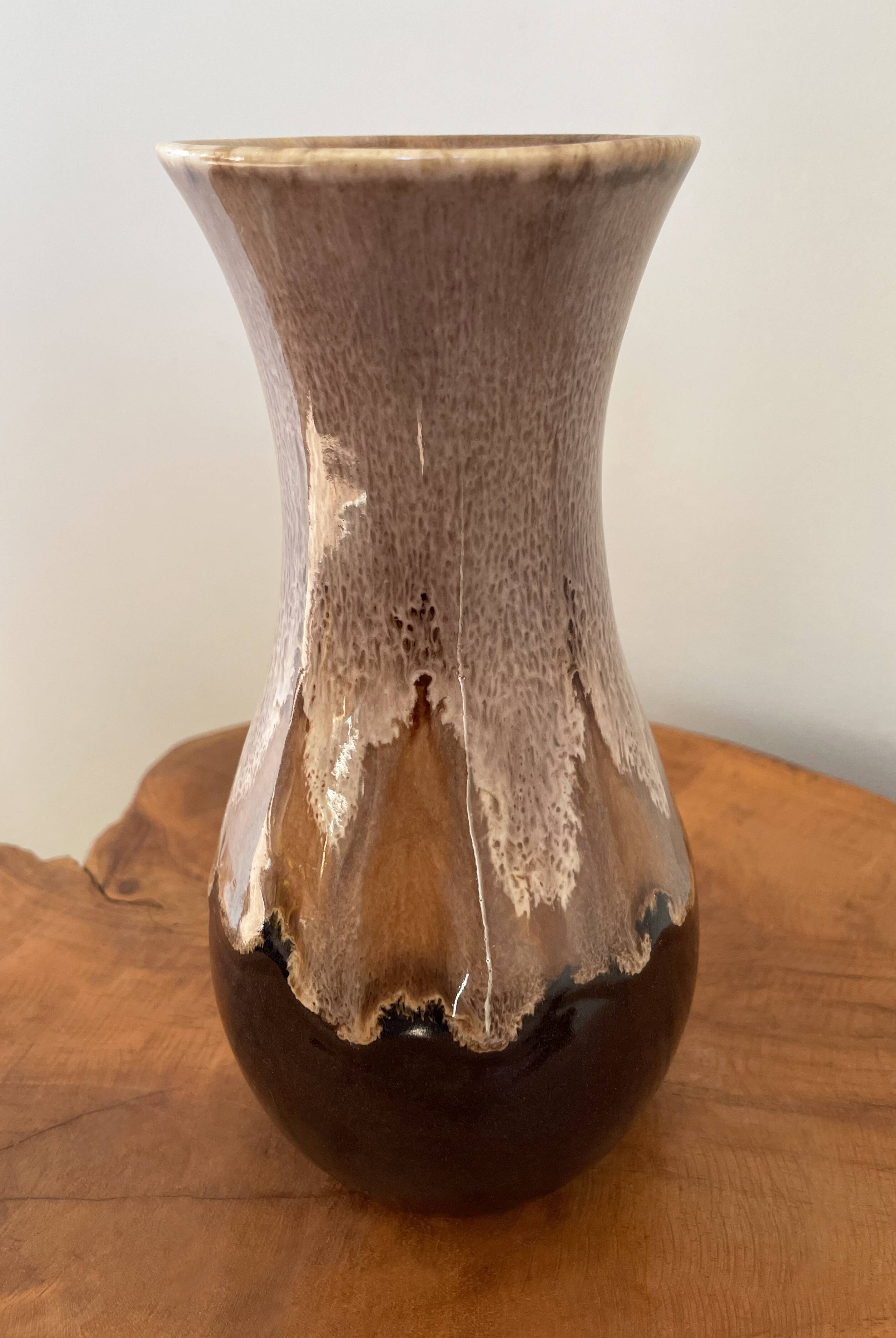 Brown German Fat Lava Style Vase with Drip Glaze, Töpferei Zimmermann