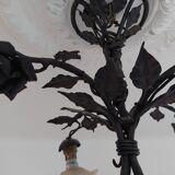 Chandelier with wrought iron and glass rose patterns