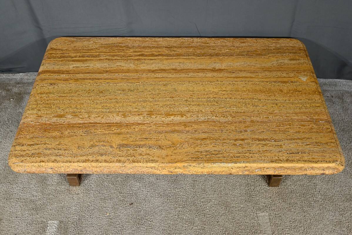 Brass and travertine coffee table, Art Deco period, 1930