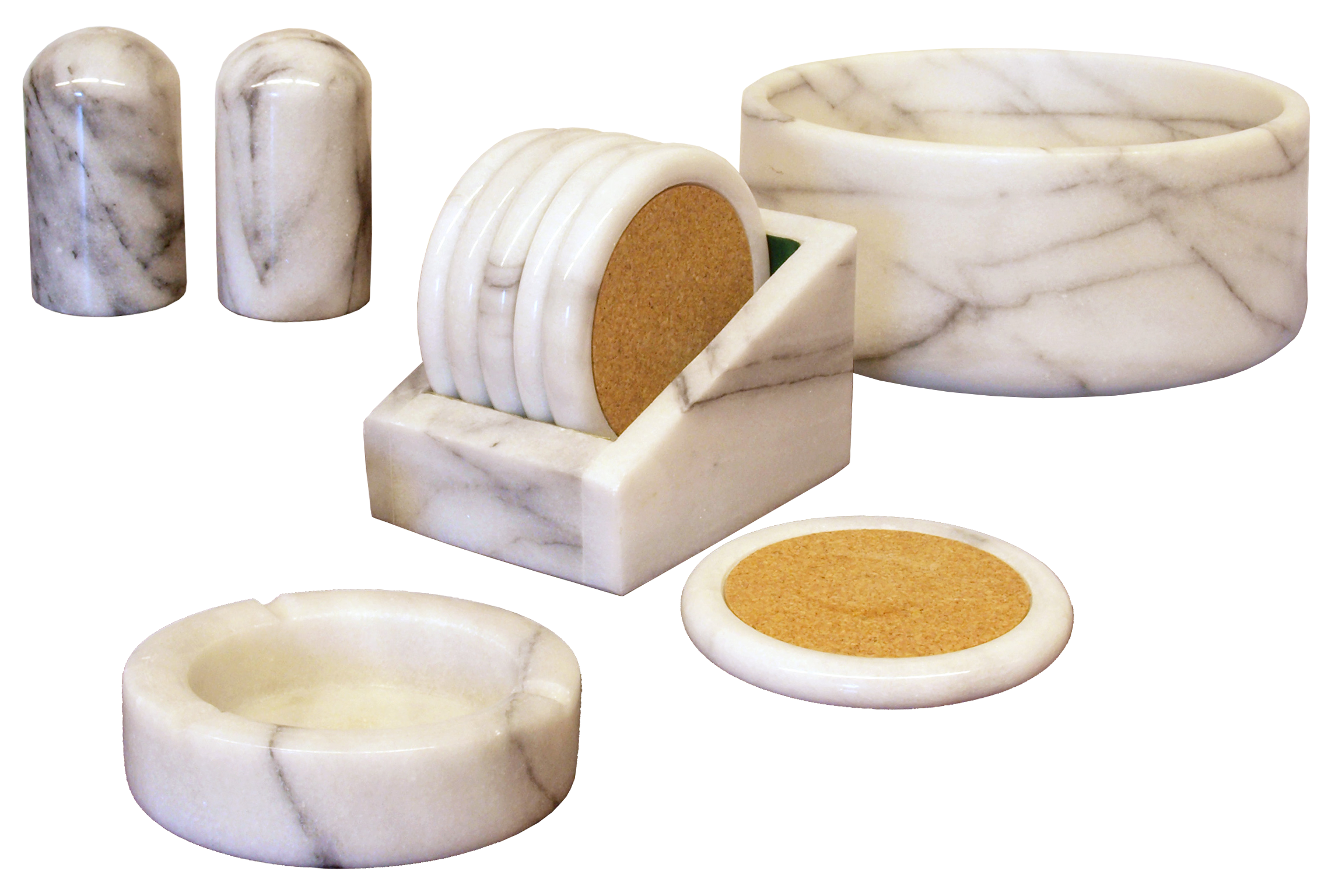 Set of table accessories in Carrara marble