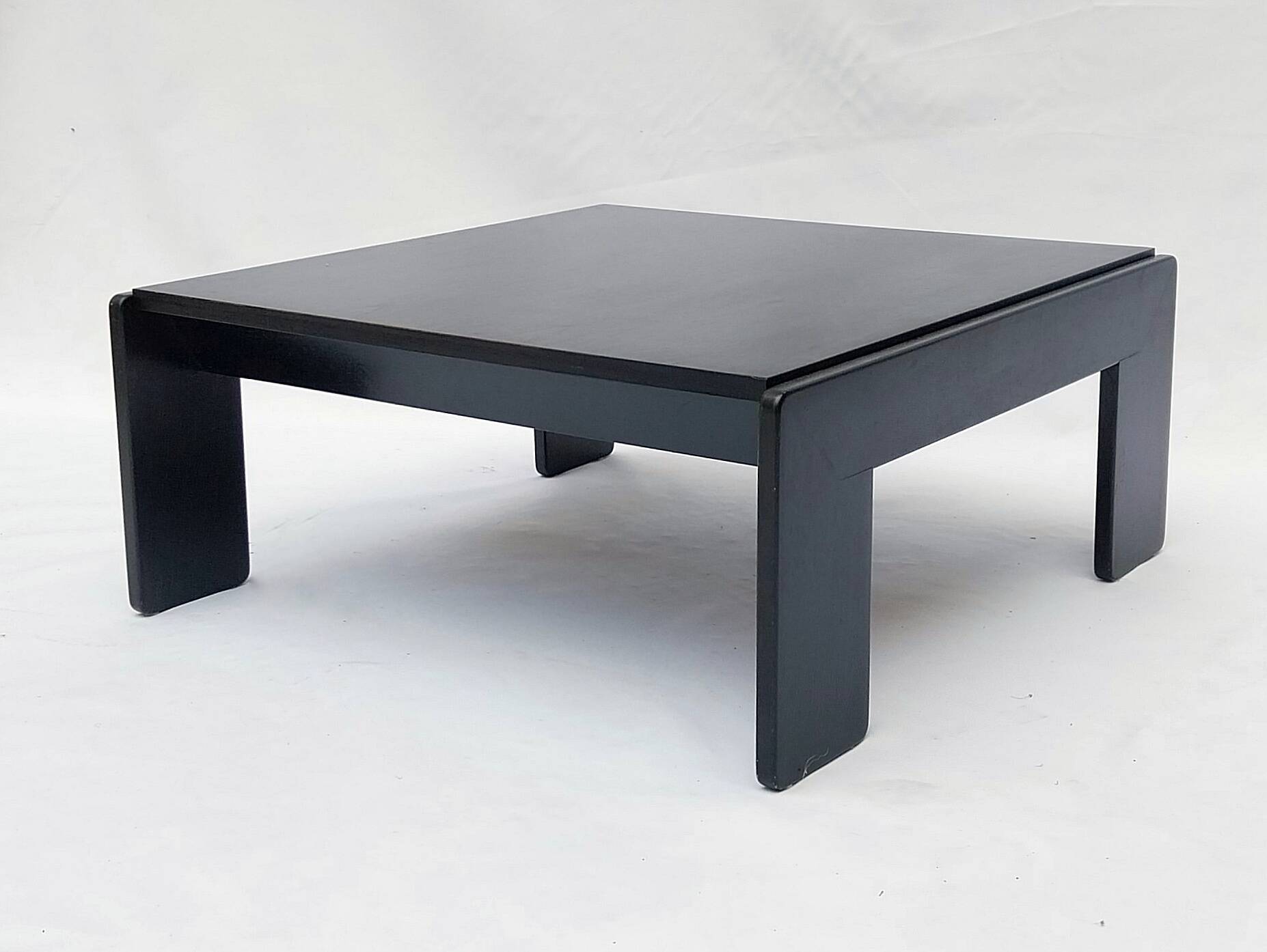 Square black lacquered wood coffee table design 1980
