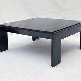 Square black lacquered wood coffee table design 1980