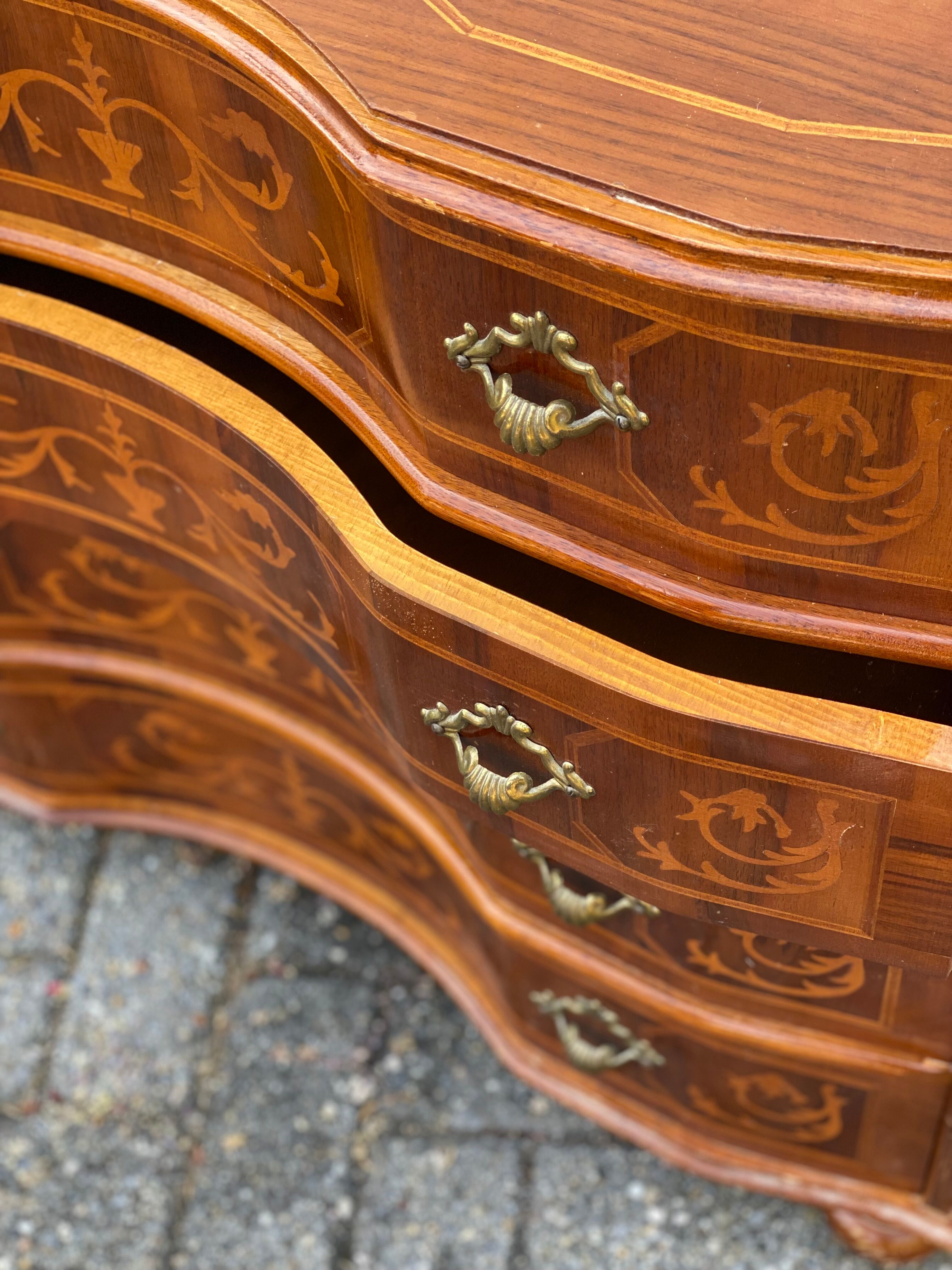 Vintage Inlay Wood Chest of Drawers in the Style of Louis XIV