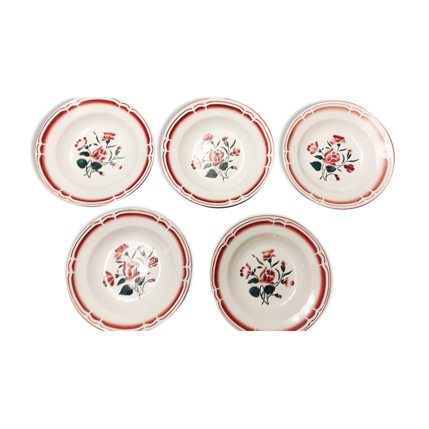 Lot of 5 old soup plates