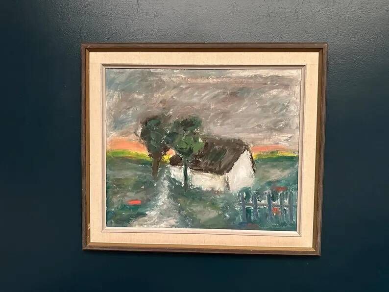 Original Danish Oil on Panel – “Landskap med hus” by Kai Nielsen – Signed – Vintage & Framed