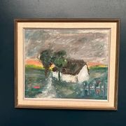 Original Danish Oil on Panel – “Landskap med hus” by Kai Nielsen – Signed – Vintage & Framed