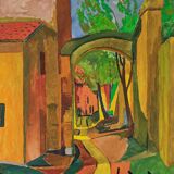 Mid-century modern swedish "the pathway" vintage framed watercolour