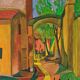 Mid-century modern swedish "the pathway" vintage framed watercolour