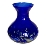 Vase verre bleu moucheté La Rochère vintage 1970-80