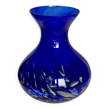 La Rochère vintage speckled blue glass vase 1970-80