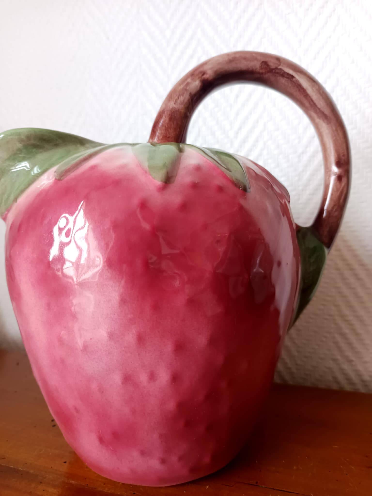 Vintage strawberry slipware pitcher