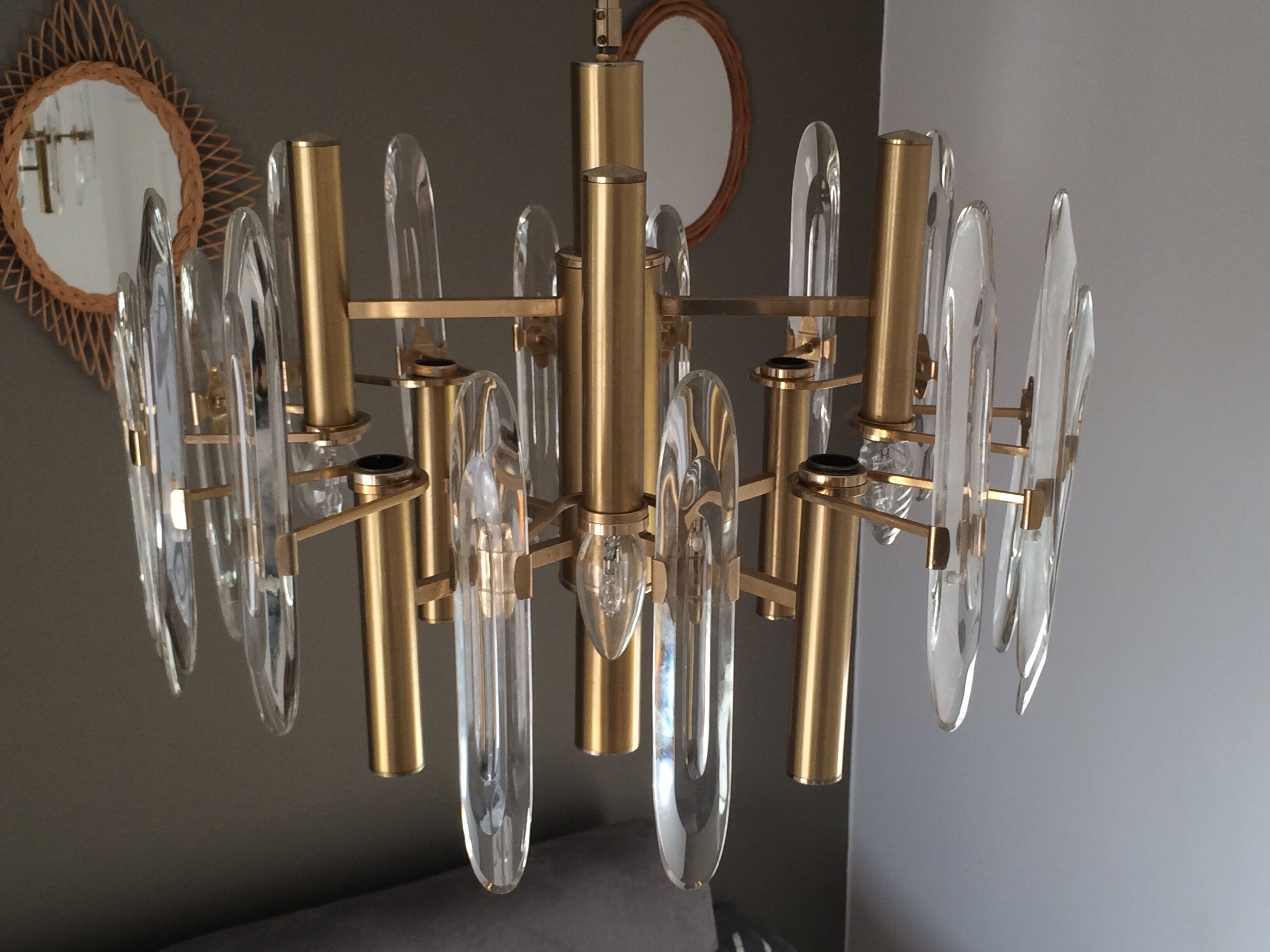 Lustre Sciolari, 1960 en acier doré et cristal