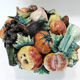 Coupe fruits et légumes en trompe l'oeil en céramique fin 19e